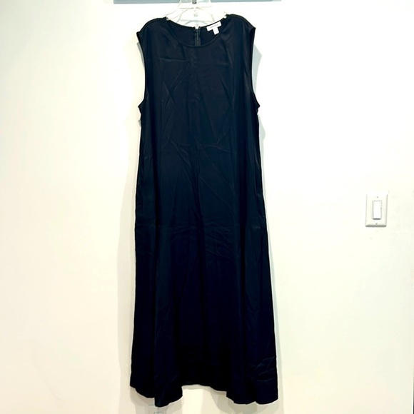 Nordstrom lined sleeveless flowing black satin maxi dress with pockets size XL - Picture 1 of 5